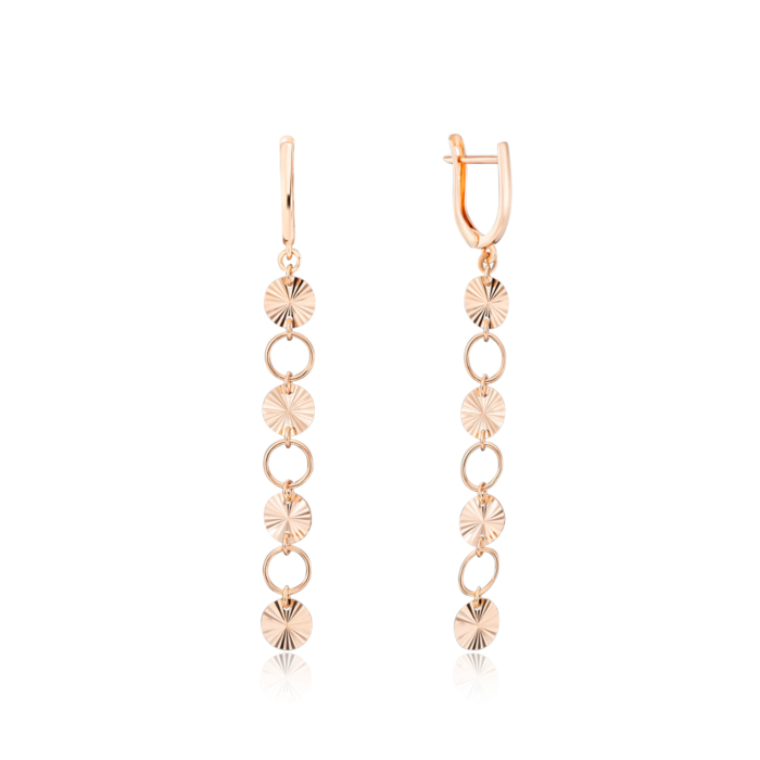 Золоті сережки-підвіски з алмазною гранню. Артикул 02733/01/2