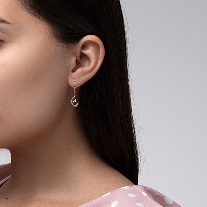 Золотые серьги-подвески с алмазной гранью. Артикул 22402/01/2/13