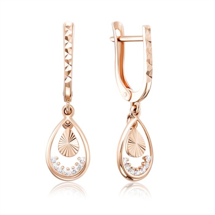 Золотые серьги-подвески с алмазной гранью. Артикул 22402/01/2/13