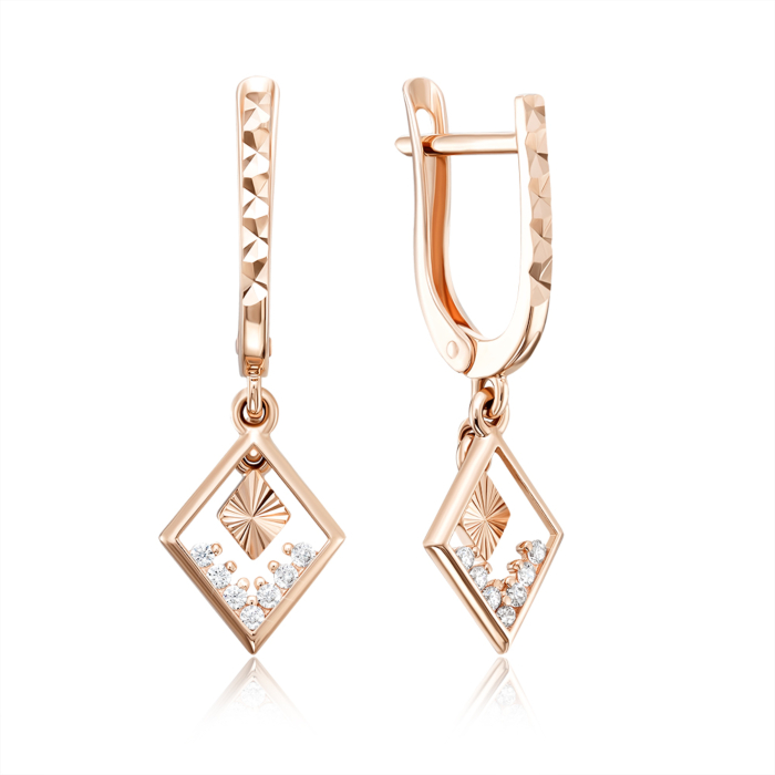 Золотые серьги-подвески с алмазной гранью. Артикул 22404/01/2/13