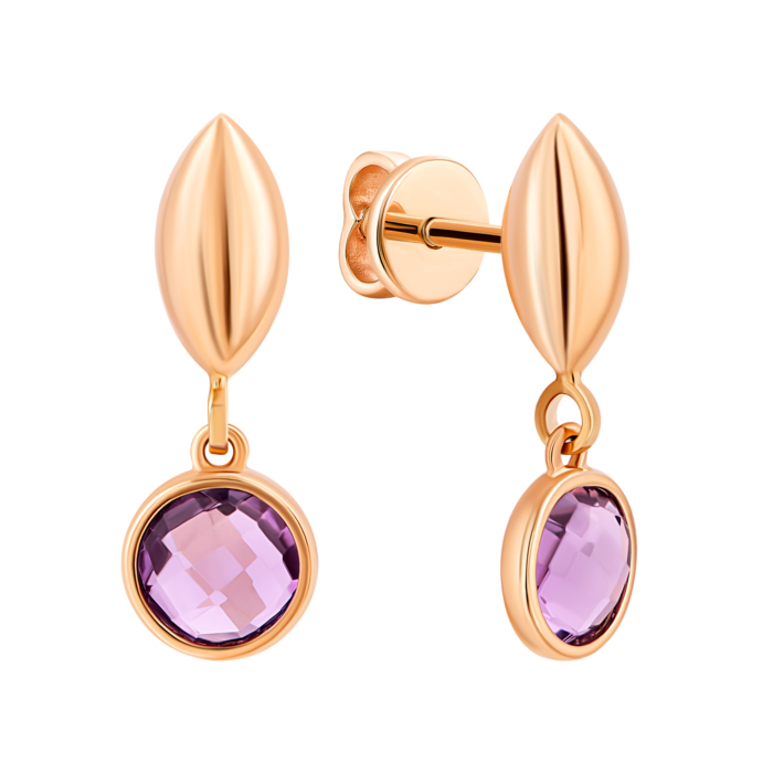 Золоті сережки-підвіски з аметистом.Артикул UG52/50/326
