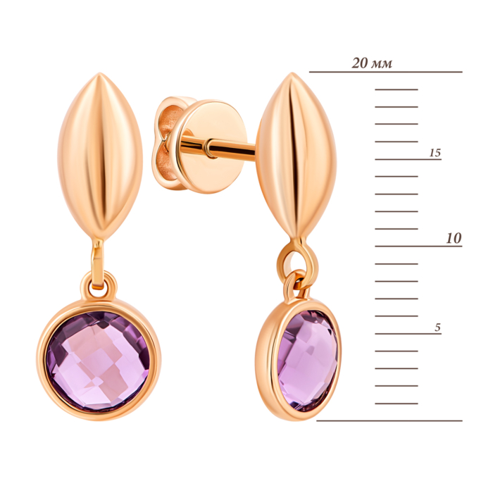 Золоті сережки-підвіски з аметистом.Артикул UG52/50/326