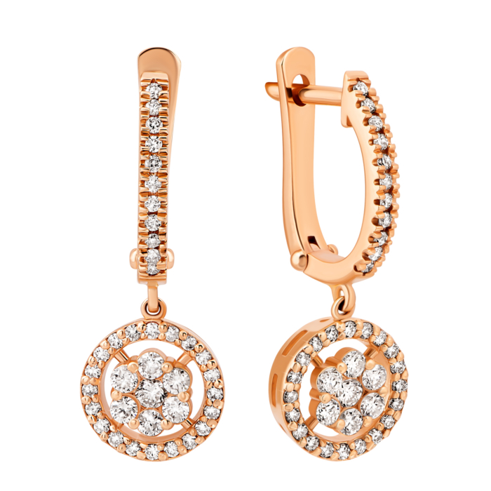 Золоті сережки-підвіски з діамантами.Артикул UG52111511801