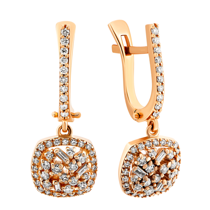 Золоті сережки-підвіски з діамантами.Артикул UG5111512401 бр