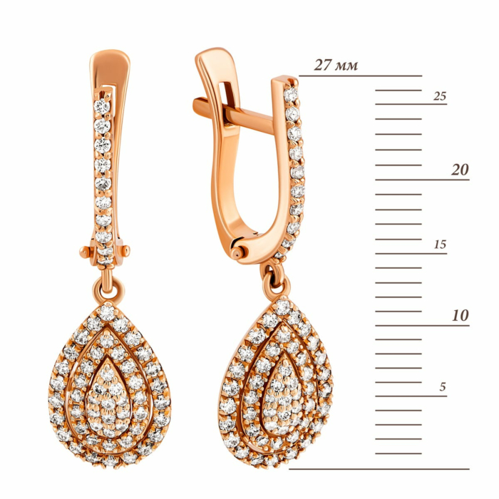 Золоті сережки-підвіски з діамантами. Артикул UG52111512901 бр