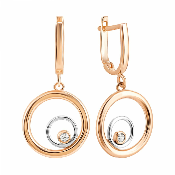 Золоті сережки-підвіски з фіанітами.Артикул UG52/10/105