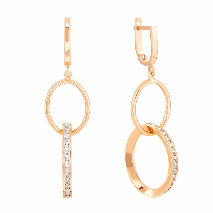 Золоті сережки-підвіски з фіанітами.Артикул UG52/10/206