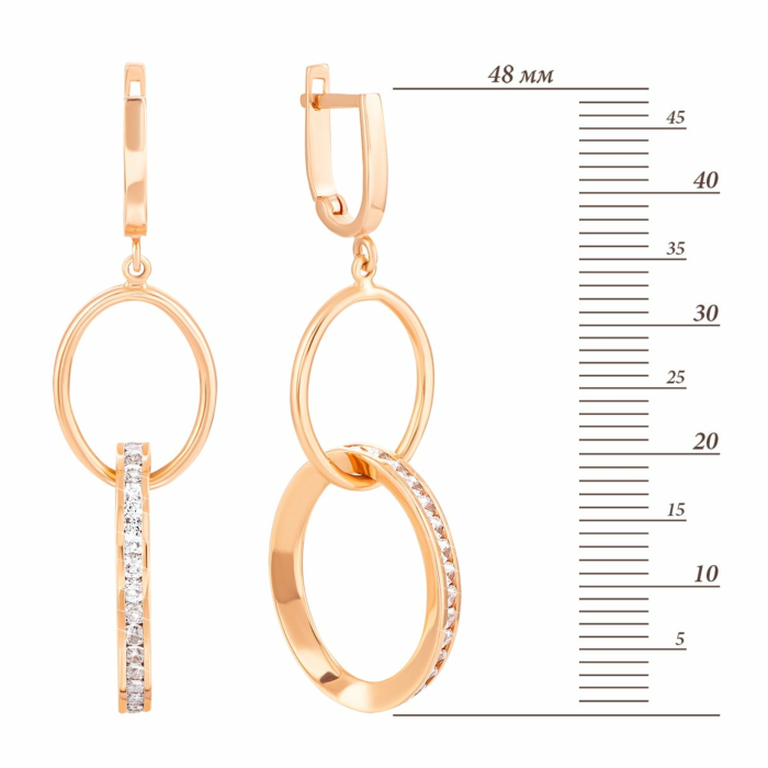 Золоті сережки-підвіски з фіанітами.Артикул UG52/10/206