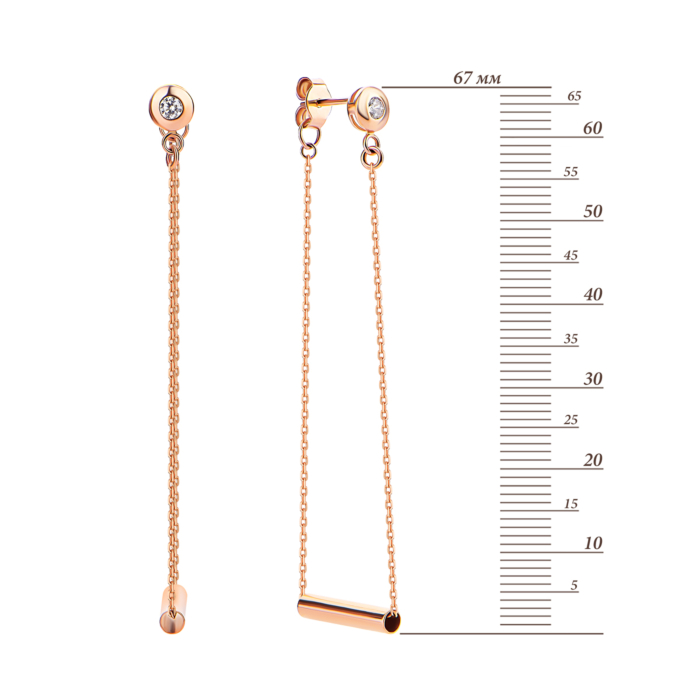 Золоті сережки-підвіски з фіанітами. Артикул UG52/50/009