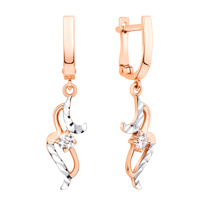 Золоті сережки-підвіски з фіанітами (21511)