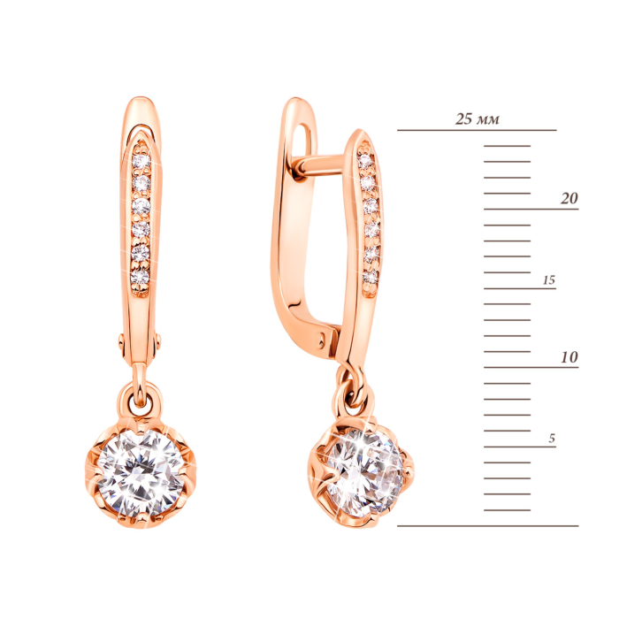 Золоті сережки-підвіски з фіанітами (21528)