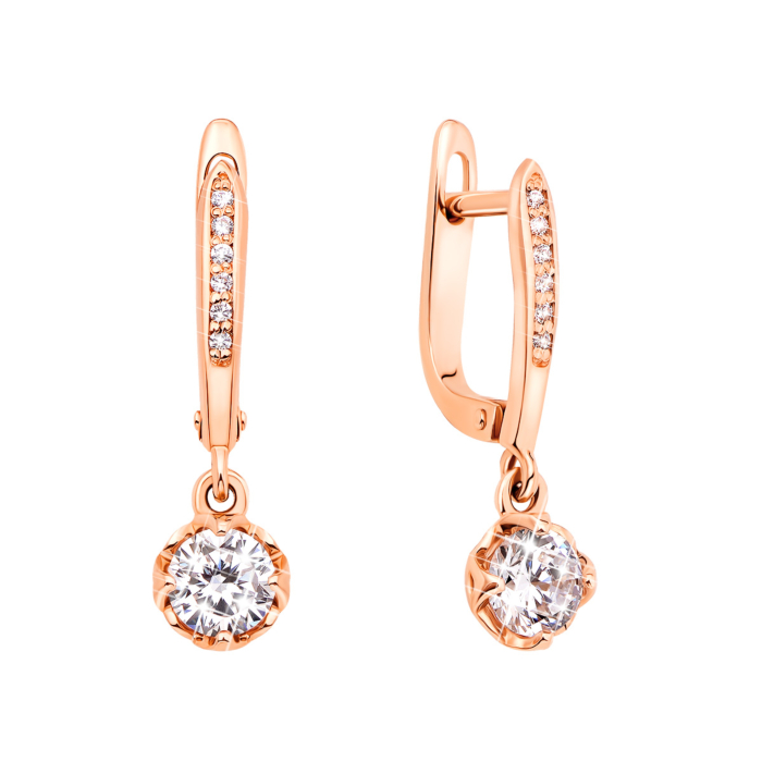 Золоті сережки-підвіски з фіанітами (21528)