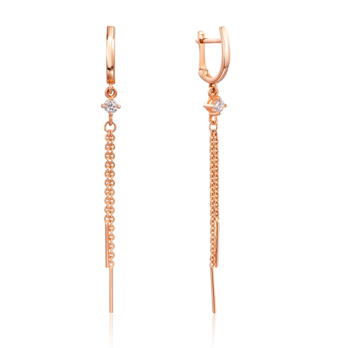 Золоті сережки-підвіски з фіанітами. Артикул 02972/01/0/28