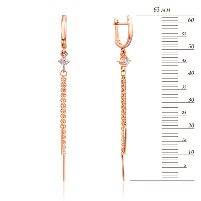 Золоті сережки-підвіски з фіанітами. Артикул 02972/01/0/28