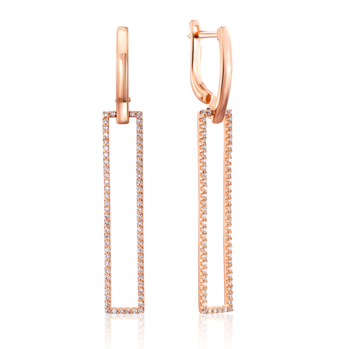 Золотые серьги-подвески с фианитами. Артикул 210416610101