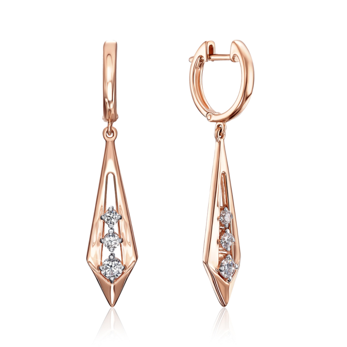 Золоті сережки-підвіски з фіанітами. Артикул 21896/01/1/1420