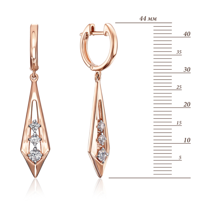 Золоті сережки-підвіски з фіанітами. Артикул 21896/01/1/1420