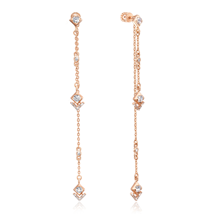 Золоті сережки-підвіски з фіанітами. Артикул 22072/01/0/2372