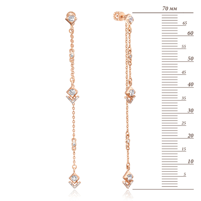 Золоті сережки-підвіски з фіанітами. Артикул 22072/01/0/2372