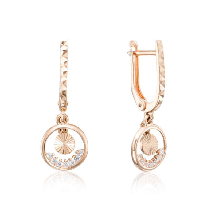 Золотые серьги-подвески с фианитами. Артикул 22403/01/2/13