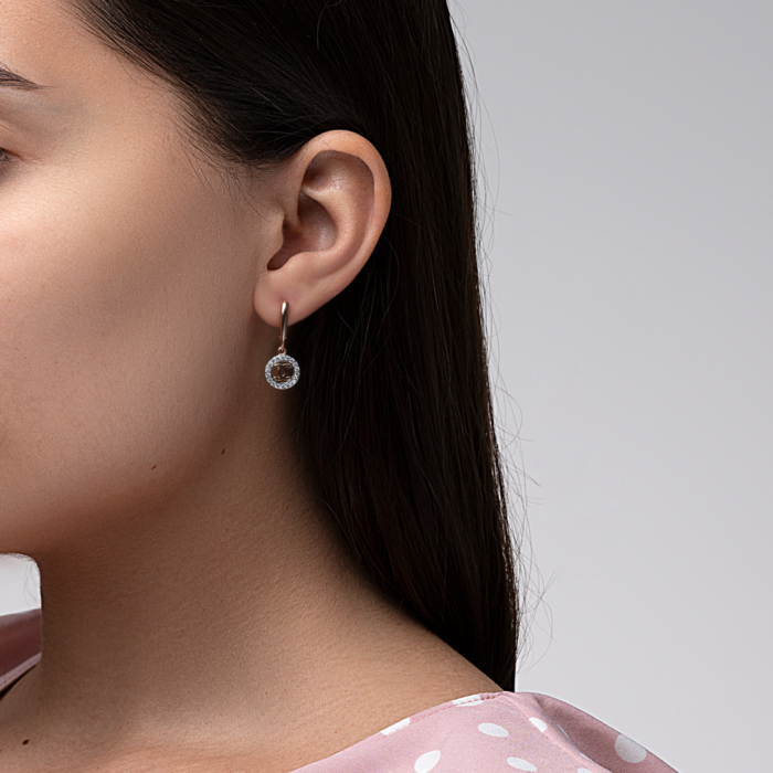 Золотые серьги-подвески с фианитами. Артикул 22405/01/1/13