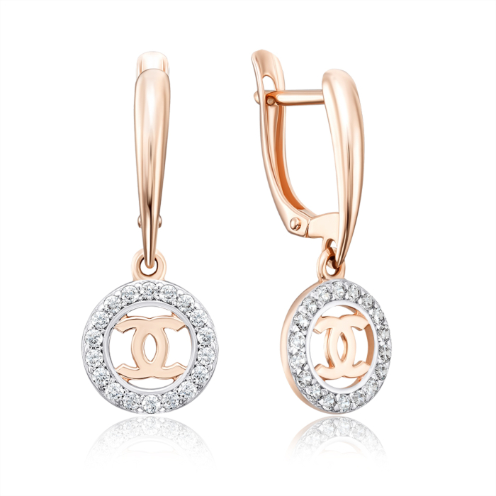 Золотые серьги-подвески с фианитами. Артикул 22405/01/1/13