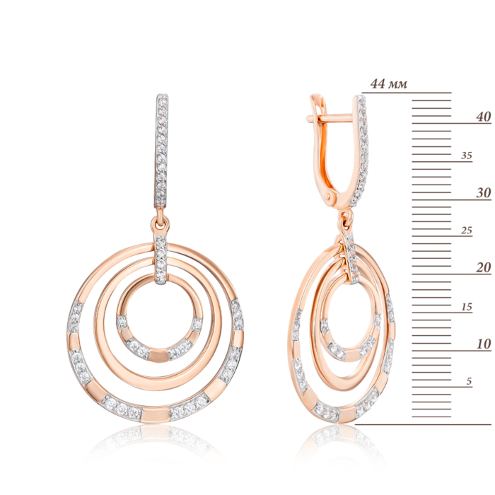 Золоті сережки-підвіски з фіанітами. Артикул 22441/01/1/75