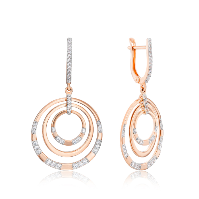 Золоті сережки-підвіски з фіанітами. Артикул 22441/01/1/75