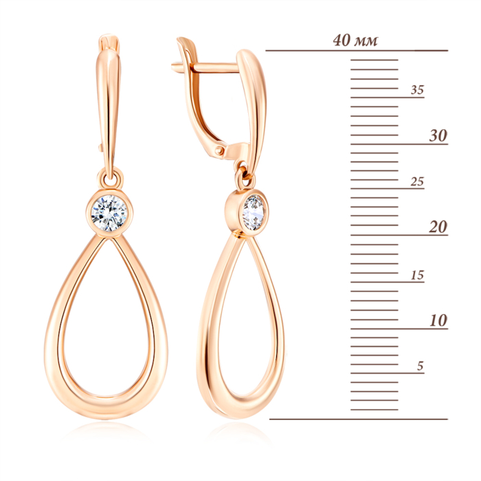 Золоті сережки-підвіски з фіанітами. Артикул 22577/01/0/29