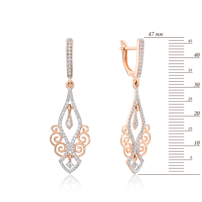 Золоті сережки-підвіски з фіанітами. Артикул 22633/01/1/657