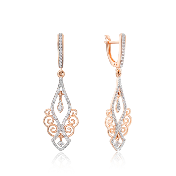 Золоті сережки-підвіски з фіанітами. Артикул 22633/01/1/657