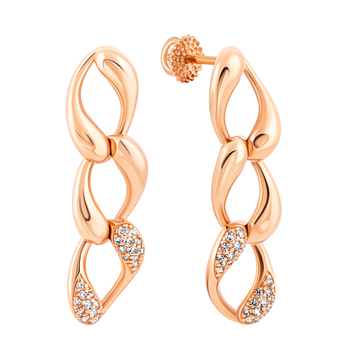 Золотые серьги-подвески с фианитами.Артикул UG5с050