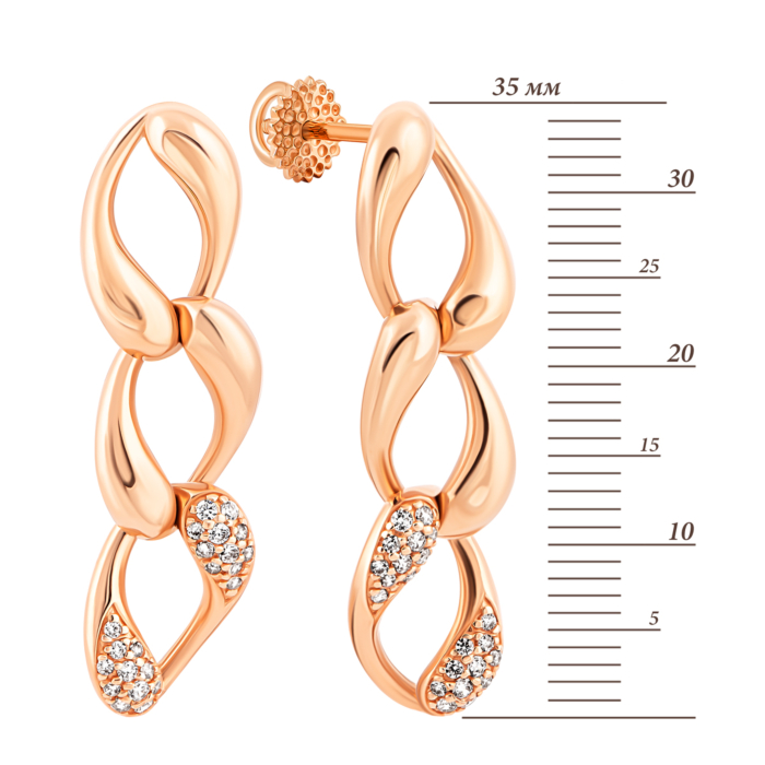 Золотые серьги-подвески с фианитами.Артикул UG5с050