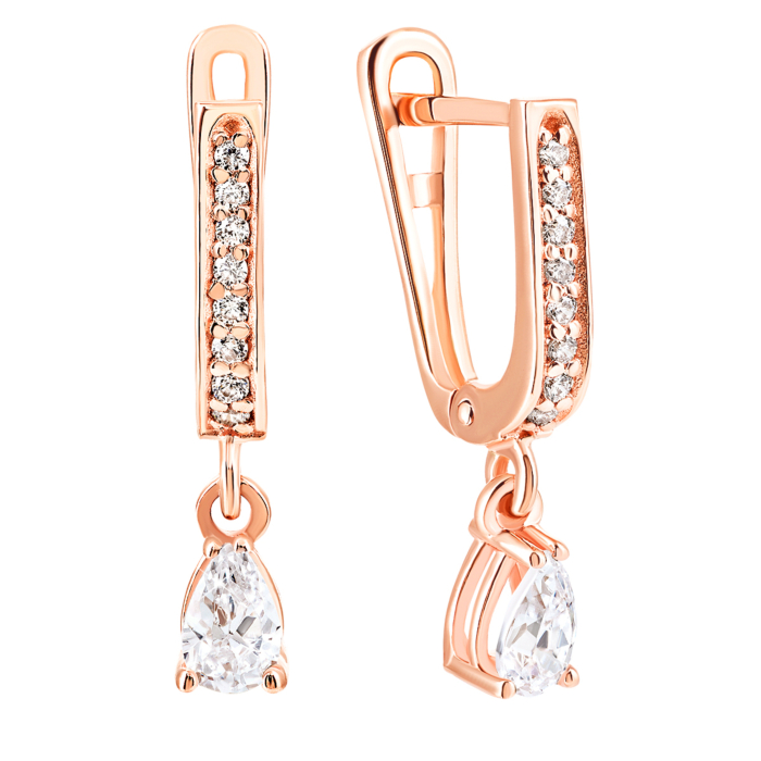 Золоті сережки-підвіски з фіанітами. Артикул UG5С0584