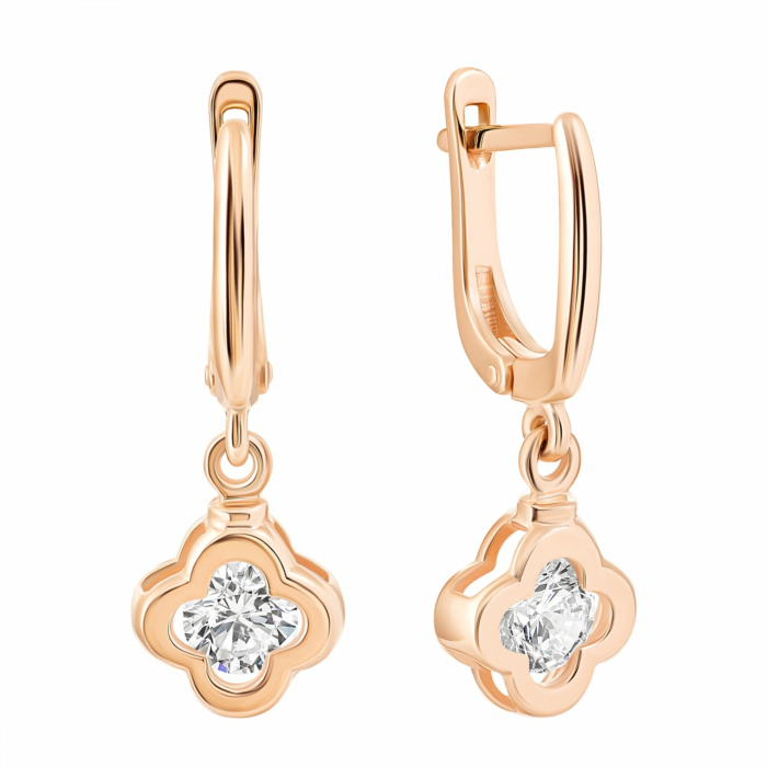 Золоті сережки-підвіски з фіанітами Royal Zirconia.Артикул UG5С4284 Royal