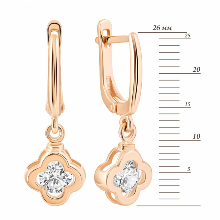 Золоті сережки-підвіски з фіанітами Royal Zirconia.Артикул UG5С4284 Royal