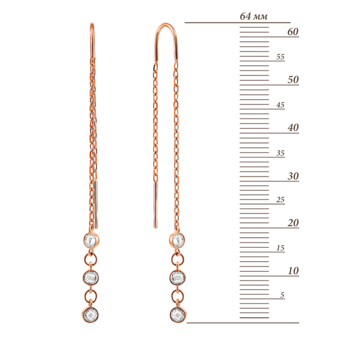 Золоті сережки-підвіски з фіанітами. Артикул UG5СПП254и