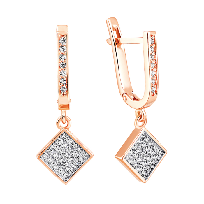 Золоті сережки-підвіски з фіанітами. Артикул UG5С0582