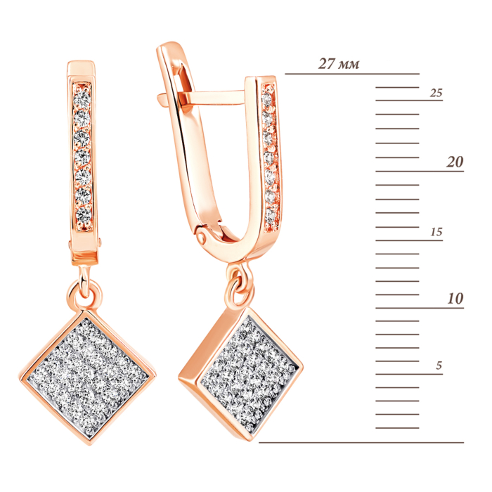 Золоті сережки-підвіски з фіанітами. Артикул UG5С0582