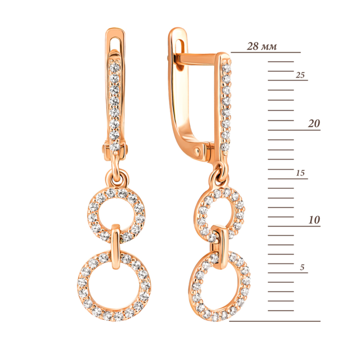 Золотые серьги-подвески с фианитами. Артикул UG5СВ822(зв)