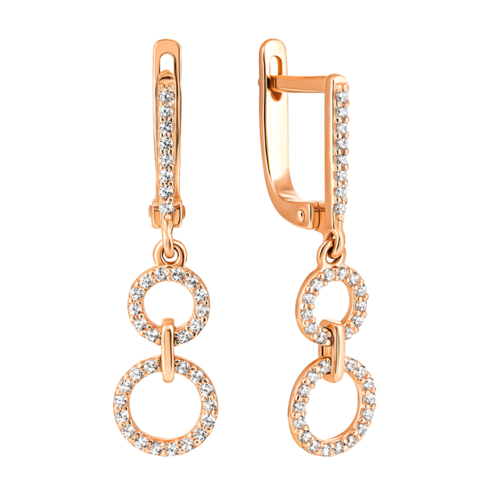 Золотые серьги-подвески с фианитами. Артикул UG5СВ822(зв)