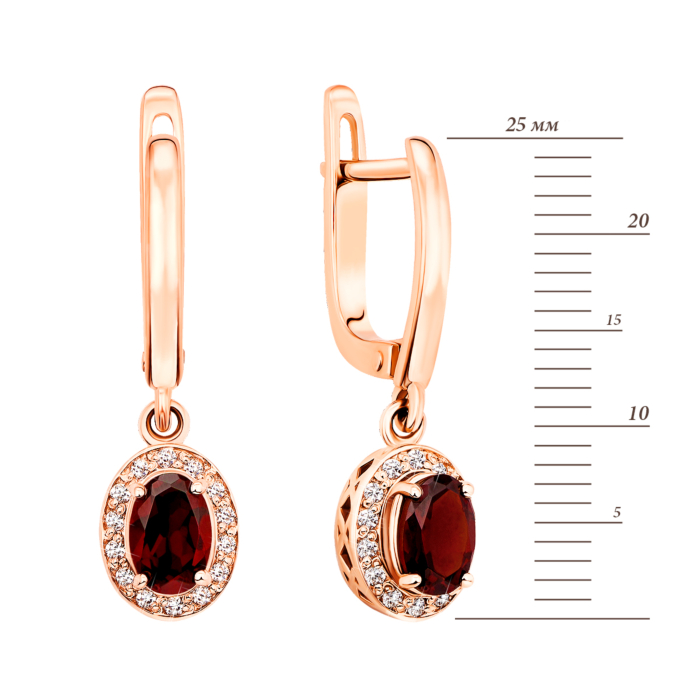 Золотые серьги-подвески с гранатом и фианитами (50278/01/0/5027)