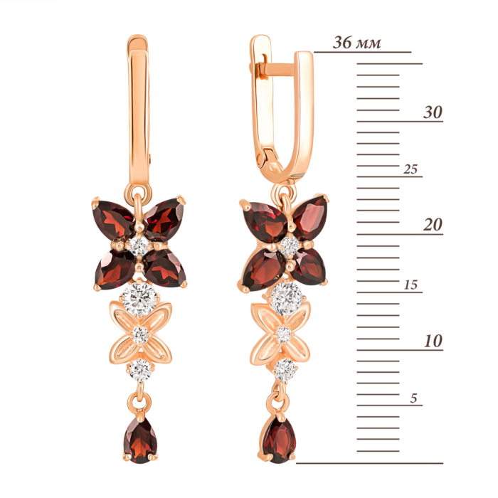 Золотые серьги-подвески с гранатом и фианитами. Артикул UG5с661пр