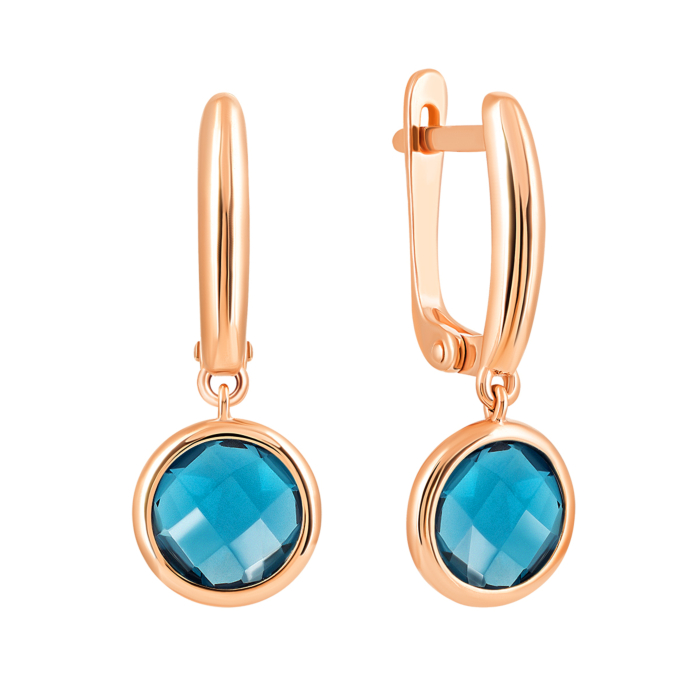 Золоті сережки-підвіски з лондон-топазом. Артикул UG5с443тл