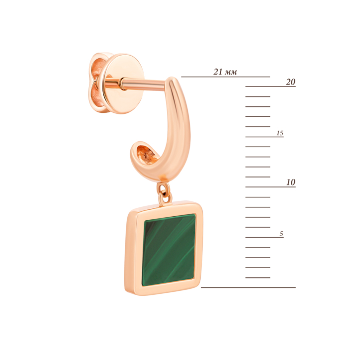 Золоті сережки-підвіски з малахітом.Артикул UG52/50/402