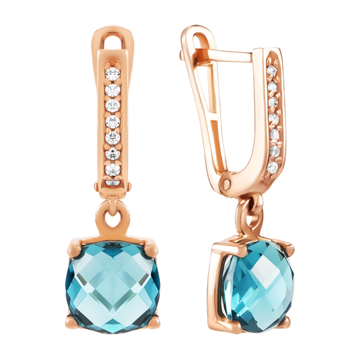 Золоті сережки-підвіски з топазом Nano Sital London і фіанітами. Артикул UG5С4165VNS London