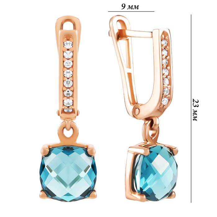 Золоті сережки-підвіски з топазом Nano Sital London і фіанітами. Артикул UG5С4165VNS London