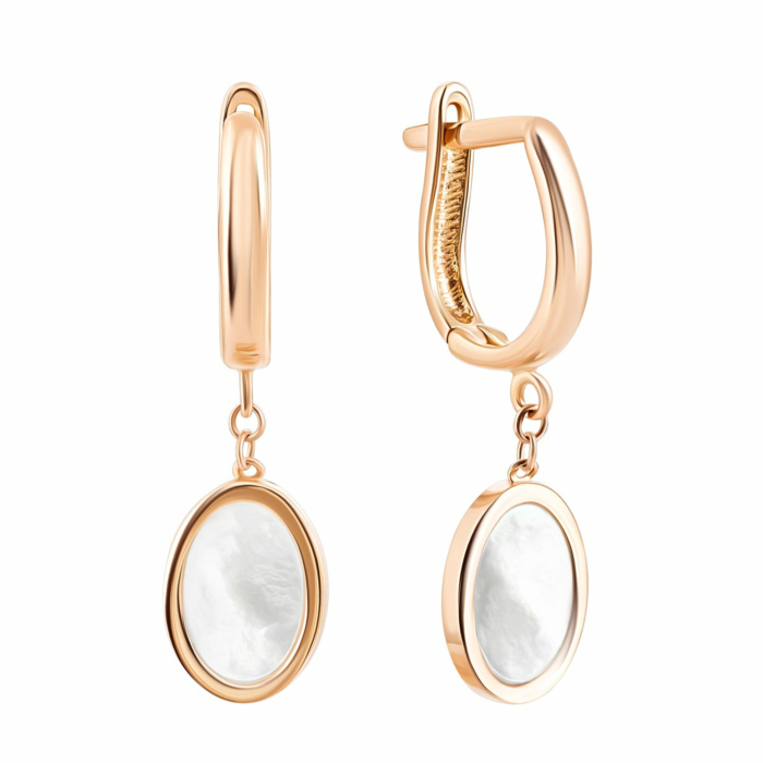 Золотые серьги-подвески с перламутром.Артикул UG52/10/085