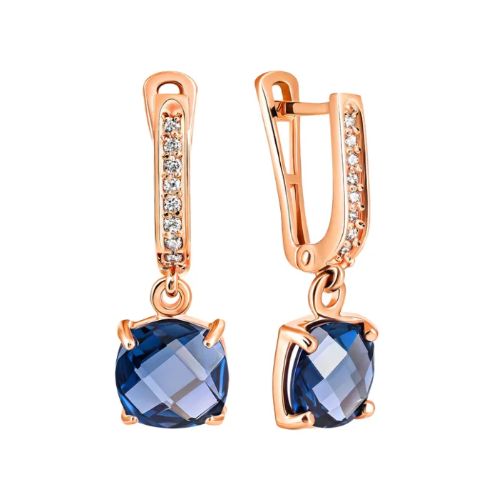 Золотые серьги-подвески с сапфиром и фианитами. Артикул UG5С4165VКСпф