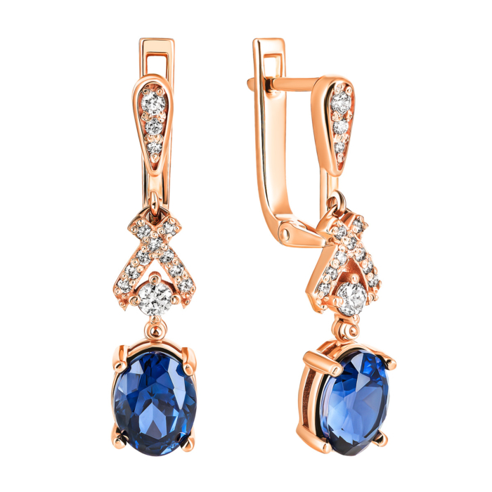 Золотые серьги-подвески с сапфиром и фианитами. Артикул UG5С4175VКСпф
